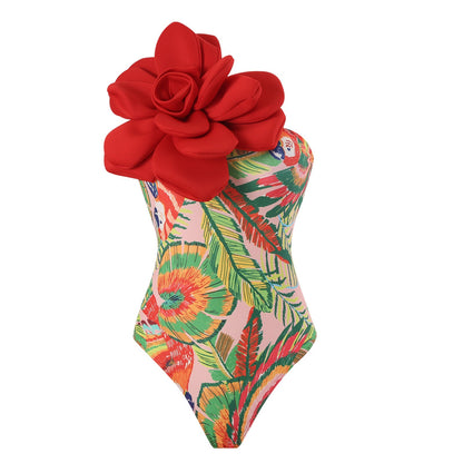 One Piece Swimsuit Women Skinny Slimming Big Floral Swimsuit Outfit Chiffon Dress