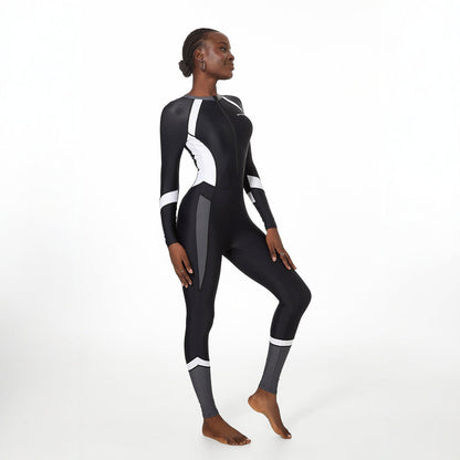 Long Sleeved Trousers Sun Protection Conservative Covering Belly Thin One Piece Training Surfing Swimsuit