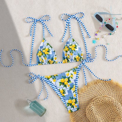 Swimwear Split Printed Swimsuit Ladies Belt Chest Pad Sexy Bikini Fruit Bikini Swimming
