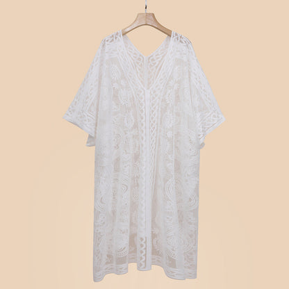 Beach Holiday Sexy Blouse Ventilation Sun Protection V Neck Pattern Thin Seaside Dress