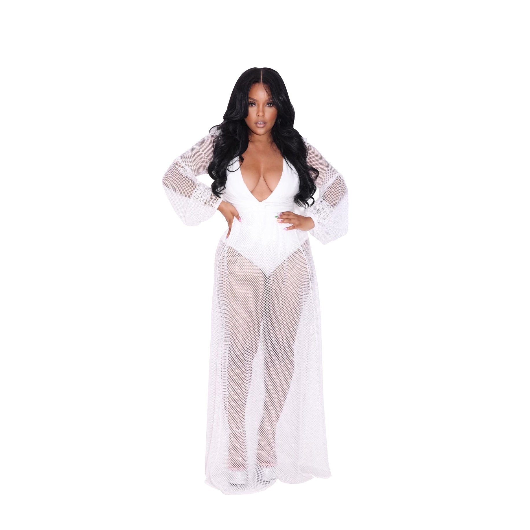 Women Clothing Mesh Jumpsuit Sexy V-neck Swimsuit Jumpsuit Beach Sun Protection Summer