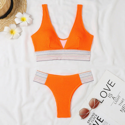 Swimsuit Split Board Solid Color Ribbon Sexy Bikini Swimsuit