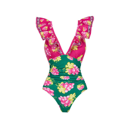 Ruffled One Piece Swimsuit Vacation Women