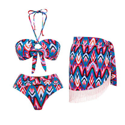 Push up Bikini Sexy High Waist Bikini Split Three Piece Swimsuit Women Chiffon
