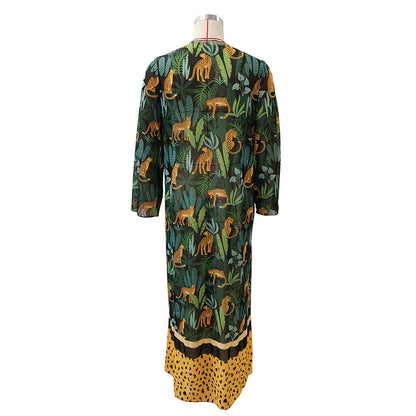 Stretch Mesh Long Sleeve Beach Cover Up Leopard Print Veils Beach Swimsuit Cardigan Long