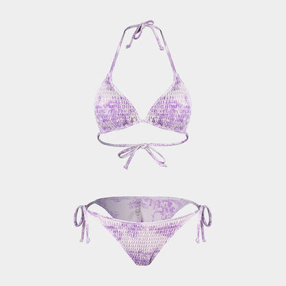 Printed Bikini Three Piece Gauze Skirt Split Sexy Vacation Bikini Swimsuit