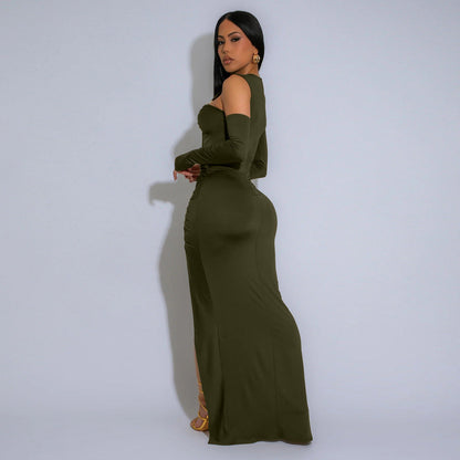 Black Tight Dress Sexy Hollow Out Cutout Split Dress Long