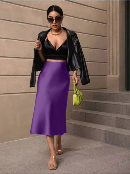 Hip Wrapped Fishtail Skirt Satin Mid Length Skirt Autumn Women Clothing Direct