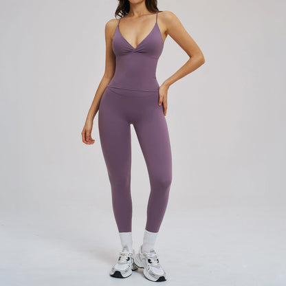 Brushed Sports Tight Back Running Sports Casual Suit Outdoor Riding Yoga Two Piece Sets