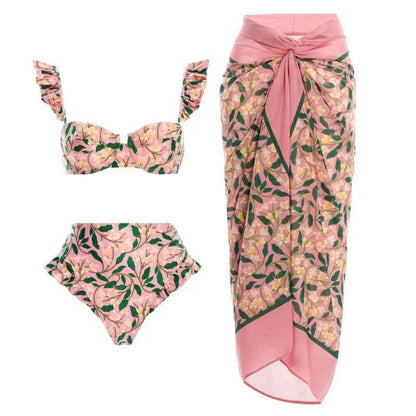 Three Piece Set Bikini Sexy Bikini Split Swimsuit Women Chiffon Dress Swimsuit Outfit