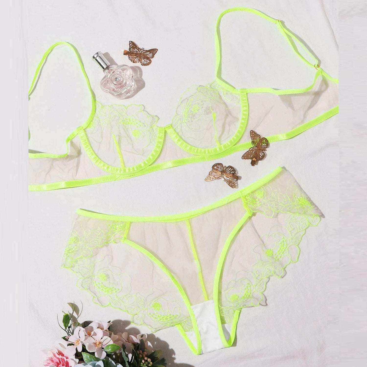 Transparent Mesh Lace Printing Split Sexy Two-Piece Set