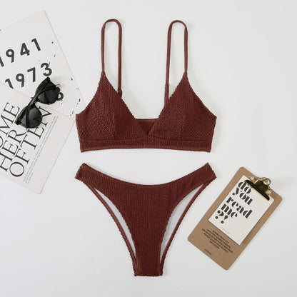 Swimsuit Women Split Three Point Solid Color Special Fabric Internet Celebrity Bikini