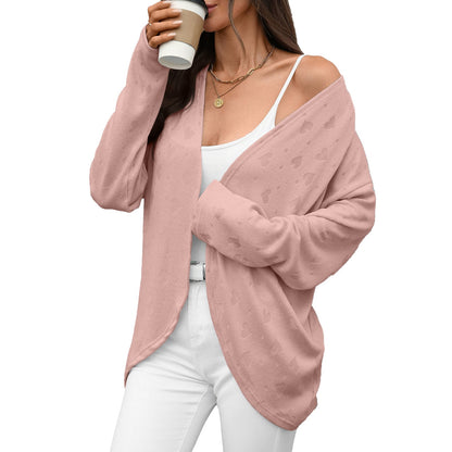 Autumn Winter Solid Color Long Sleeve Cardigan Knitted Jacquard Coat Office Cardigan