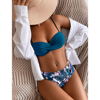 Swimsuit Hard Bag Steel Bracket Split Bikini Swimsuit High Waist Sexy Leopard Print