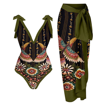 Women Sexy Siamese Conservative Cover Belly Thin Swimsuit Spring Bathing Suit Women Chiffon Beach Dress
