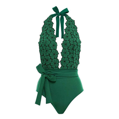 Women One Piece Swimming Bandage Women Tight Retro Printed Bikini Swimsuit Chiffon Skirt Set
