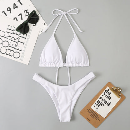 Women Split Sexy Double Sided Triangle Lace Up Bikini Beach Swimwear