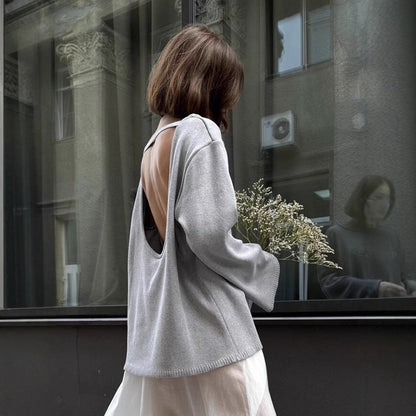 Cotton Pullover Autumn Winter Backless Sweater Loose Knitted Pullover Sweater for Women