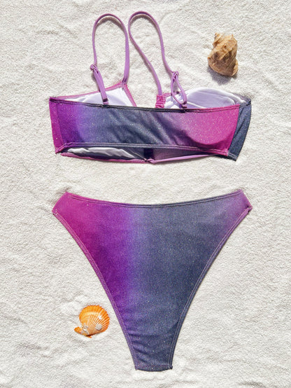 Bikini Double Bikini Gradient Swimsuit Cross Swimsuit Women Sexy Swimsuit Stitching Bikini