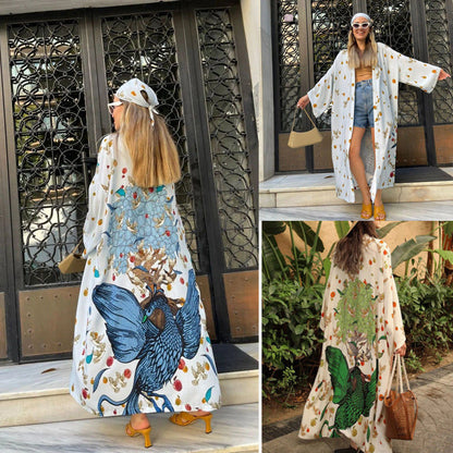 Polyester Printed Long Sun Protection Cardigan Women Swimsuit Outer Beach Cover Up Women&