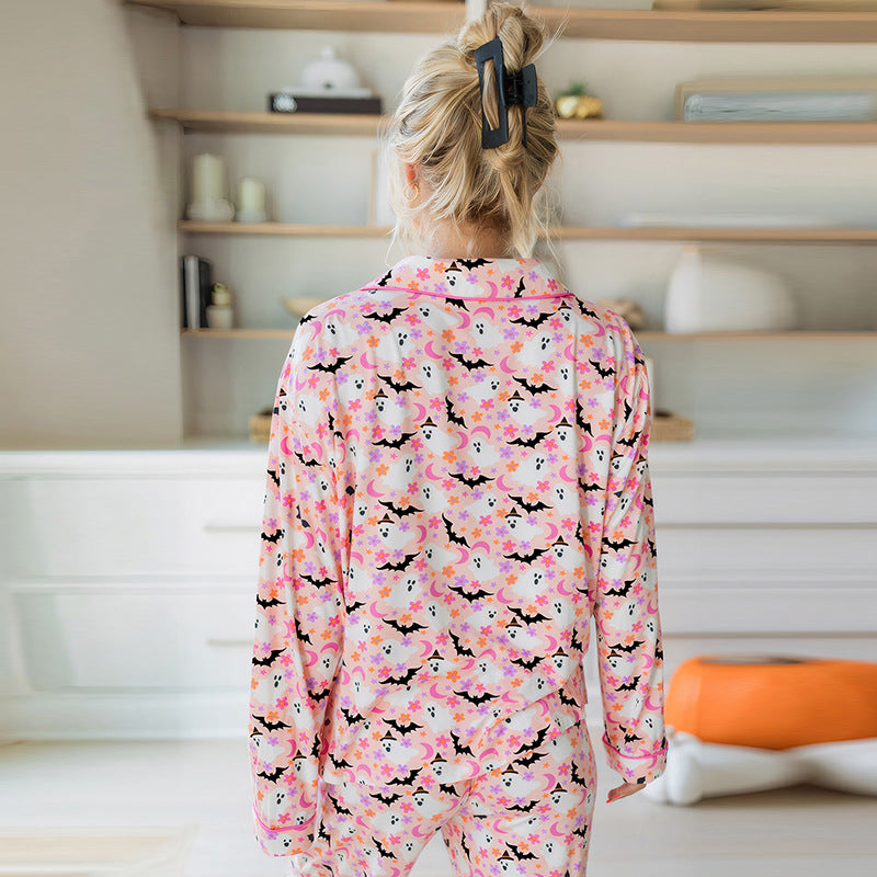 Fall Multi Button Casual Women Cute Age Reducing Halloween Printed Homewear Women