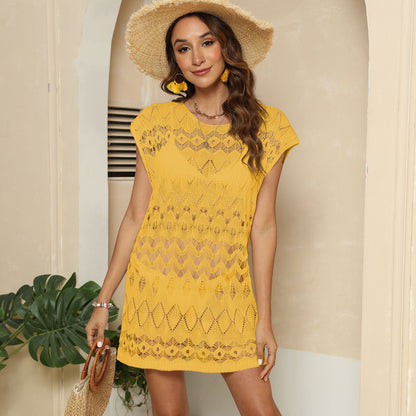Beach Cover Up Seaside Vacation Women Clothing Irregular Asymmetric Lace Shirt Sexy See through Dress