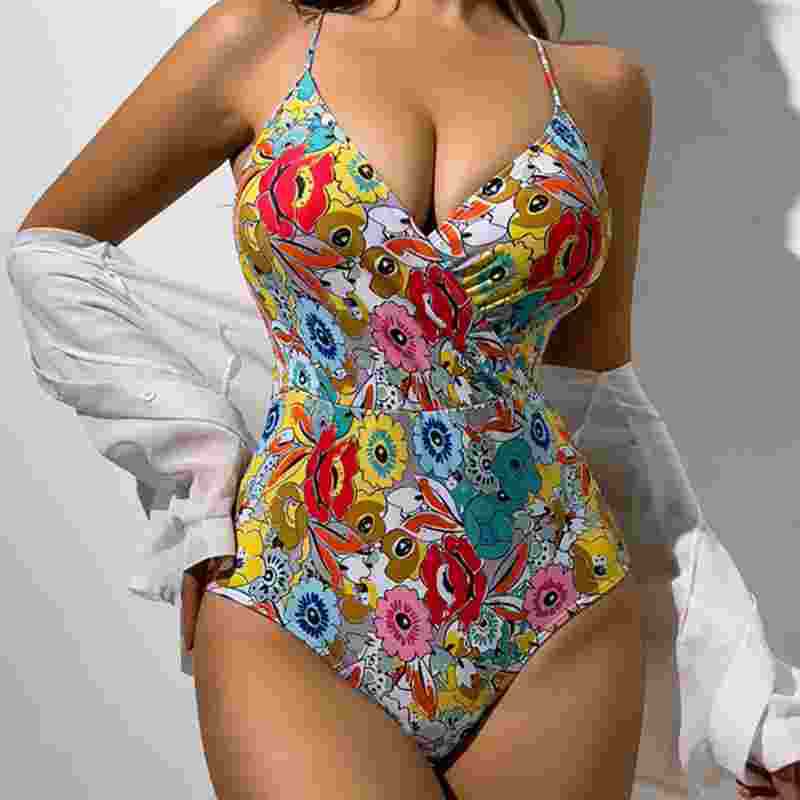 Floral Print Backless Sexy Swimsuit