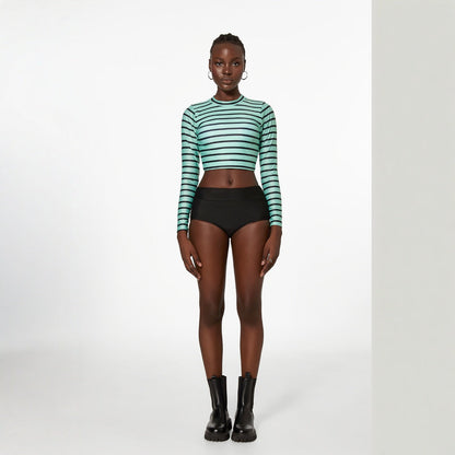 Striped Split Long Sleeve Spring High Waist High Waist Swimwear Women Swimsuit