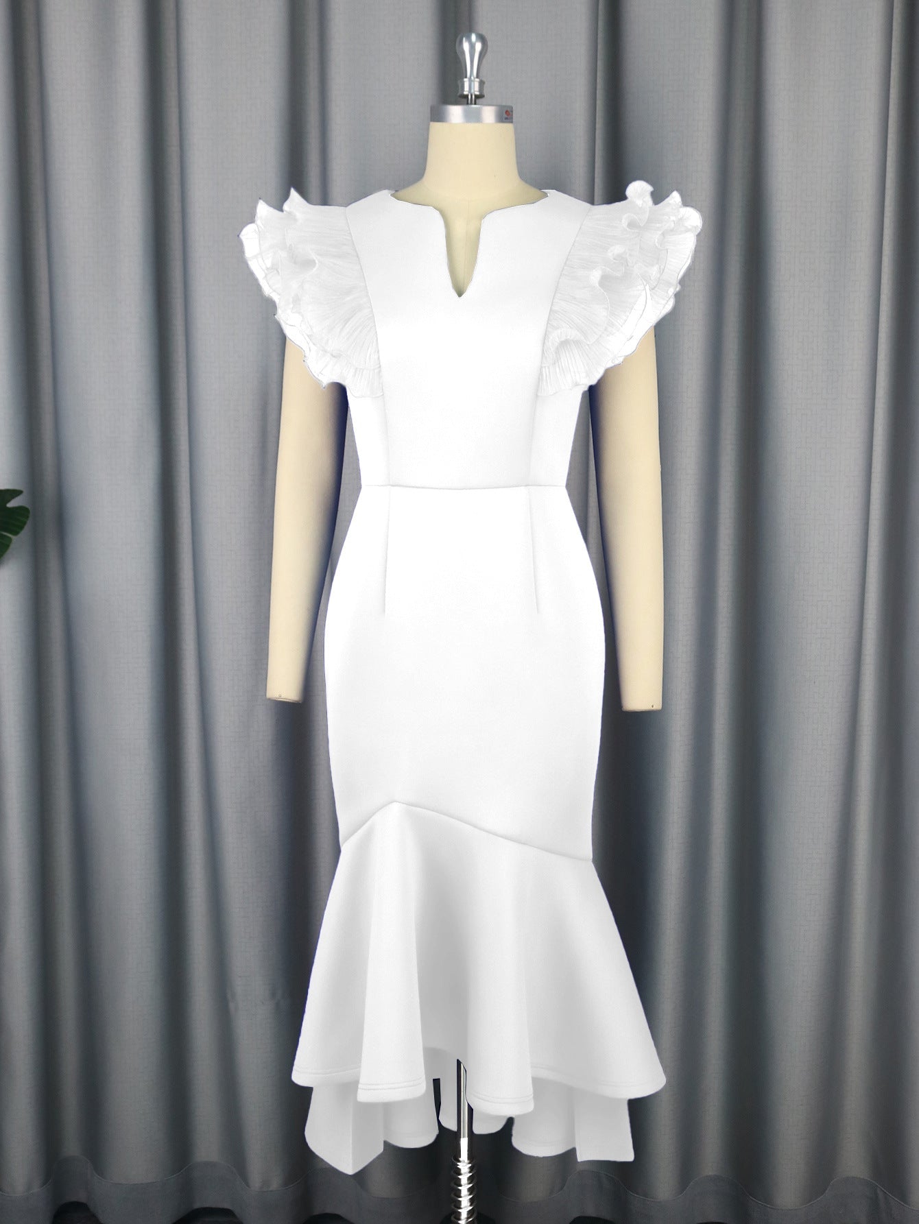 Sexy Ruffle Pleated Short Sleeve Dress Cocktail High Waist Sheath Fishtail Dress Dresses