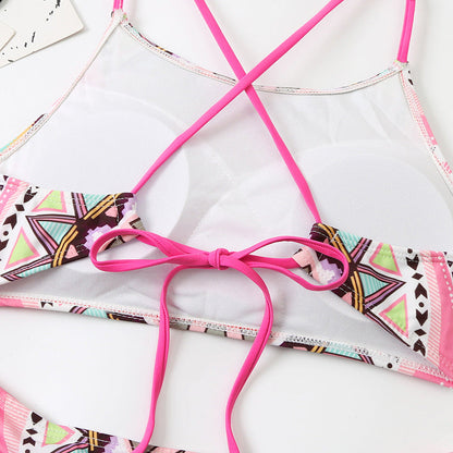 Digital Printing Fixed Board Split Women Triangle Pockets Bikini Swimsuit Beach Swimsuit Swimming