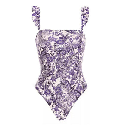 Flying Edge One Piece Women Swimwear European, French Retro Cover Belly Slimming Swimsuit Chiffon Beach Dress