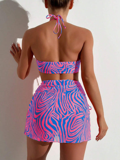 Swimsuit Women Striped Split Three Piece Printed Bikini Bikini Swimsuit