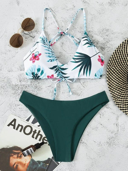 Bikini Swimsuit Criss Cross Split Floral Bikini U Shaped Decorative Swimming Tide Swimsuit