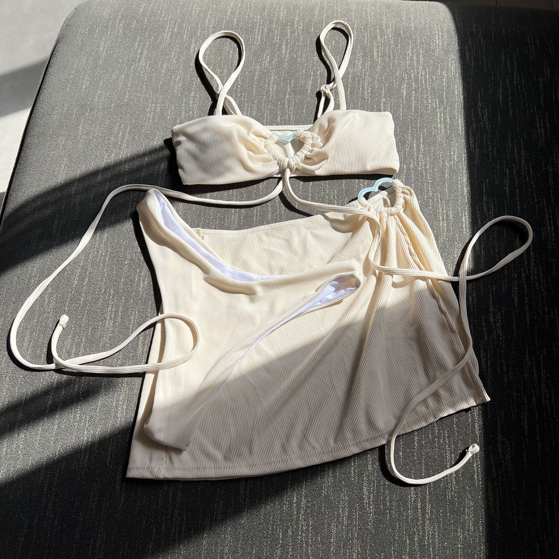 Sunken Stripe Solid Color Three Piece Swimsuit Bikini Bikini