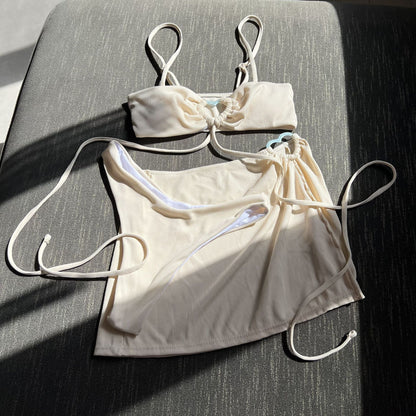 Sunken Stripe Solid Color Three Piece Swimsuit Bikini Bikini