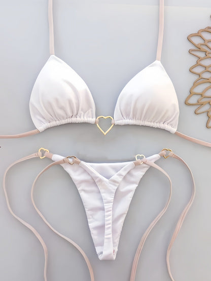 Nylon Solid Color Love Bikini Low Waist Lace up