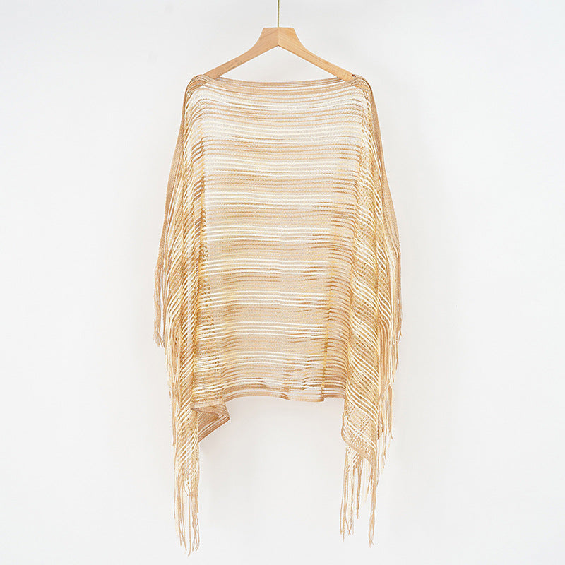 Sexy Mesh Sunscreen Striped Sunscreen Shawl Scarf Lady Shawl Towel