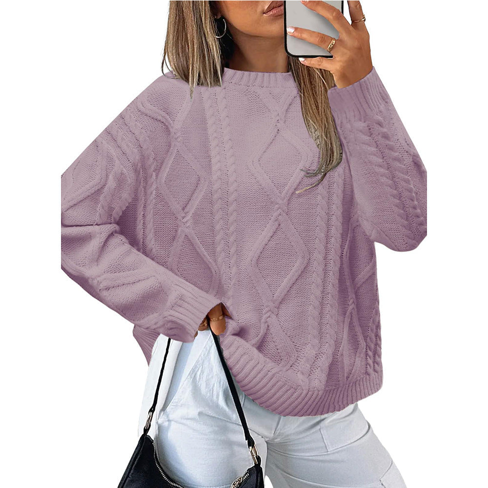 Autumn Winter Women round Neck Loose Winter Twisted round Neck Vintage Sweater
