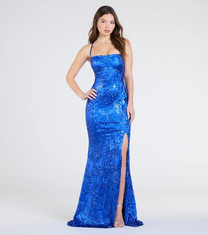 Popular Sequin Sling Dress Women Maxi Dress Slim Split Evening Dress