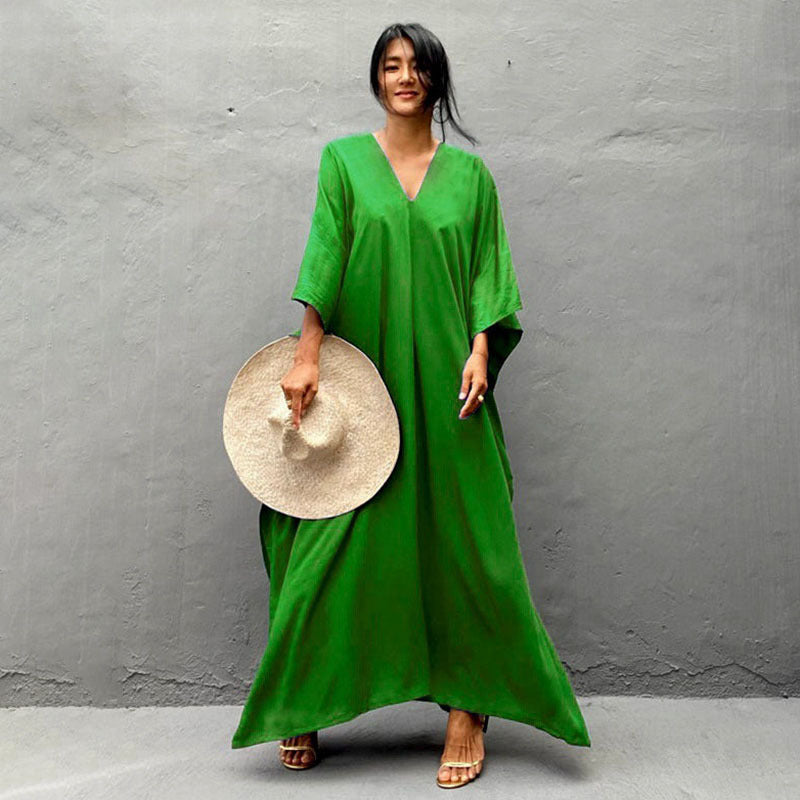Rayon Solid Color Blouse Seaside Vacation Dress Loose Overclothes Bikini Swimsuit Robe Outer Wear Women
