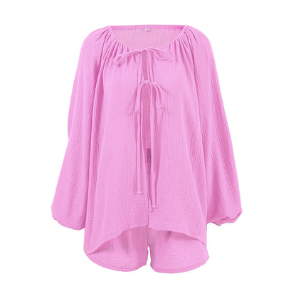 Autumn Loose Casual Cotton Pajamas Women Cardigan Long Sleeve Shorts Comfortable Homewear Can Be Worn outside