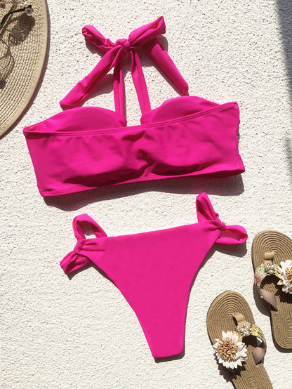 Bikini Double Bikini Solid Color Swimsuit Stitching Swimming Suit Women Sexy Swimsuit Strap