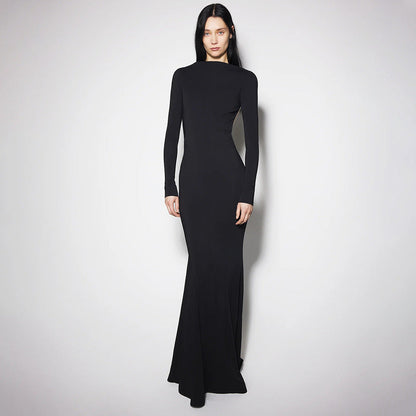 Women Clothing Summer Sexy Long Sleeve Backless Lace Hip Elastic Metal Decoration Dress