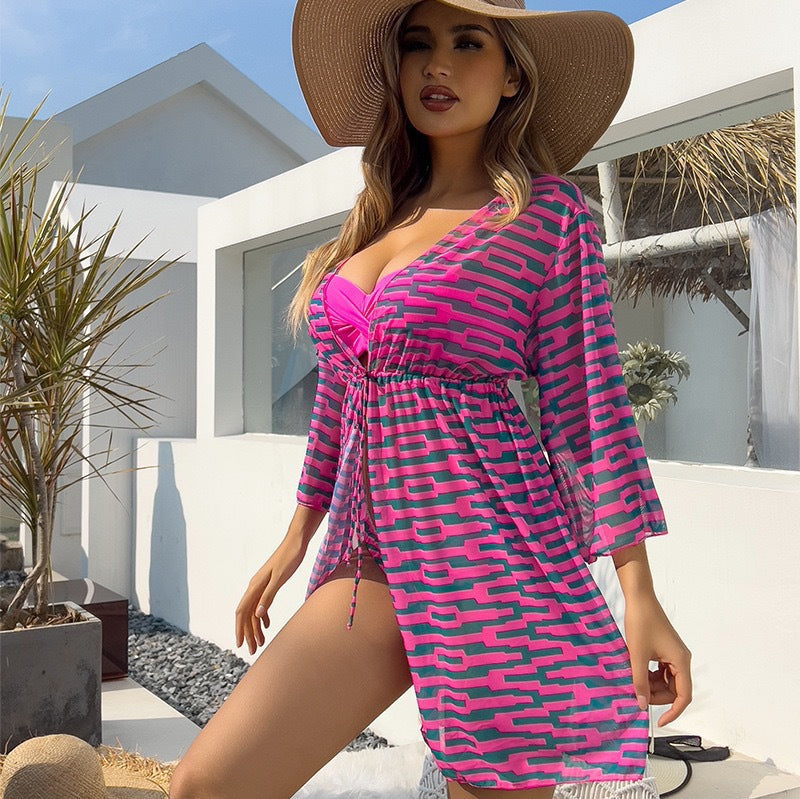 Lonkey Mesh Three Piece Swimsuit Women&