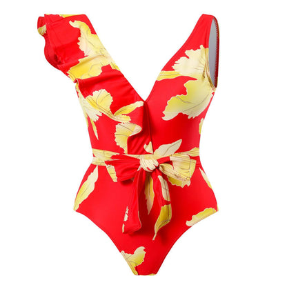 Sexy Swimsuit Women Vintage Ruffled Swimsuit Bikini Chiffon Beach Skirt Set
