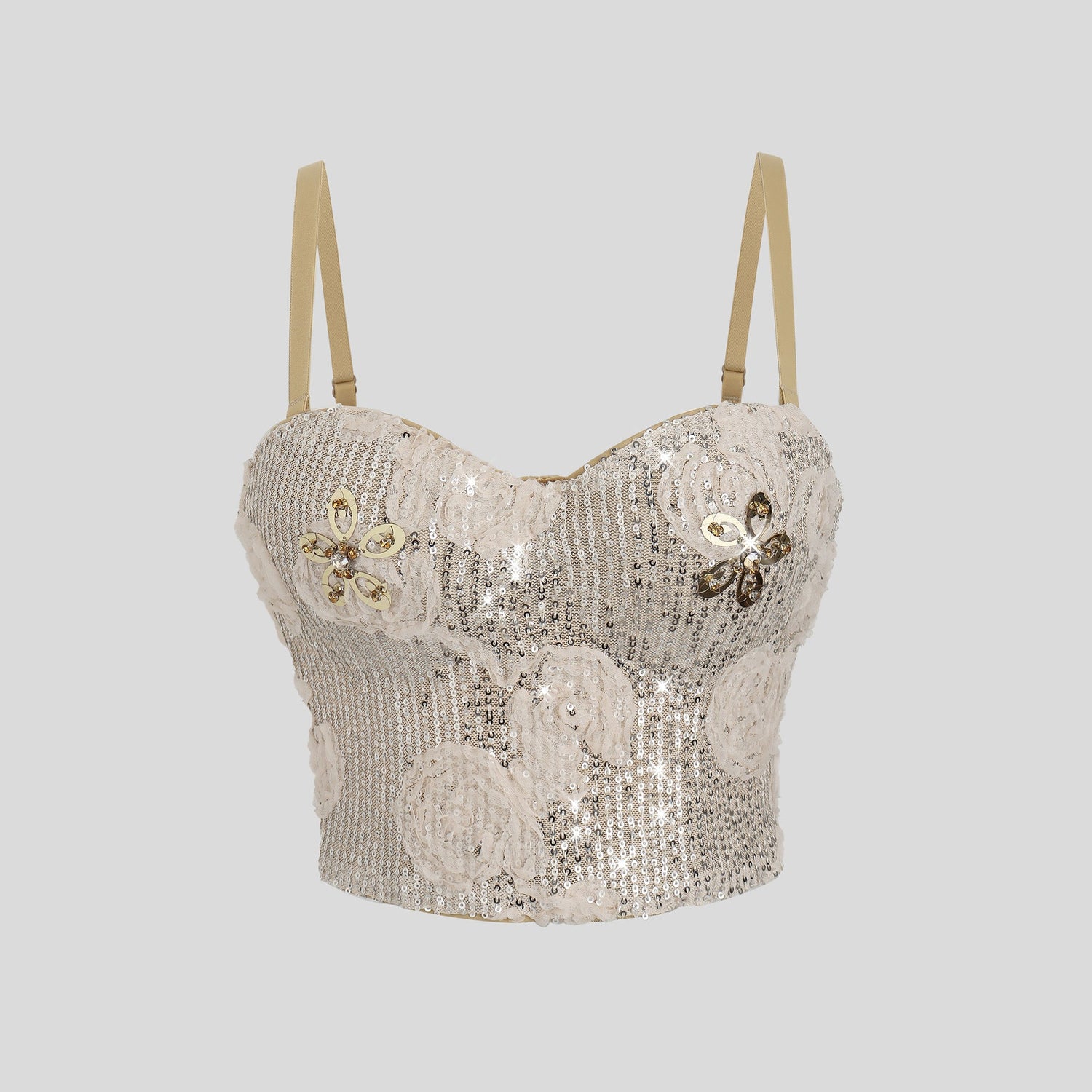 Three Dimensional Floral Sequ French High Waist Petite Super Sexy Boning Corset Sling