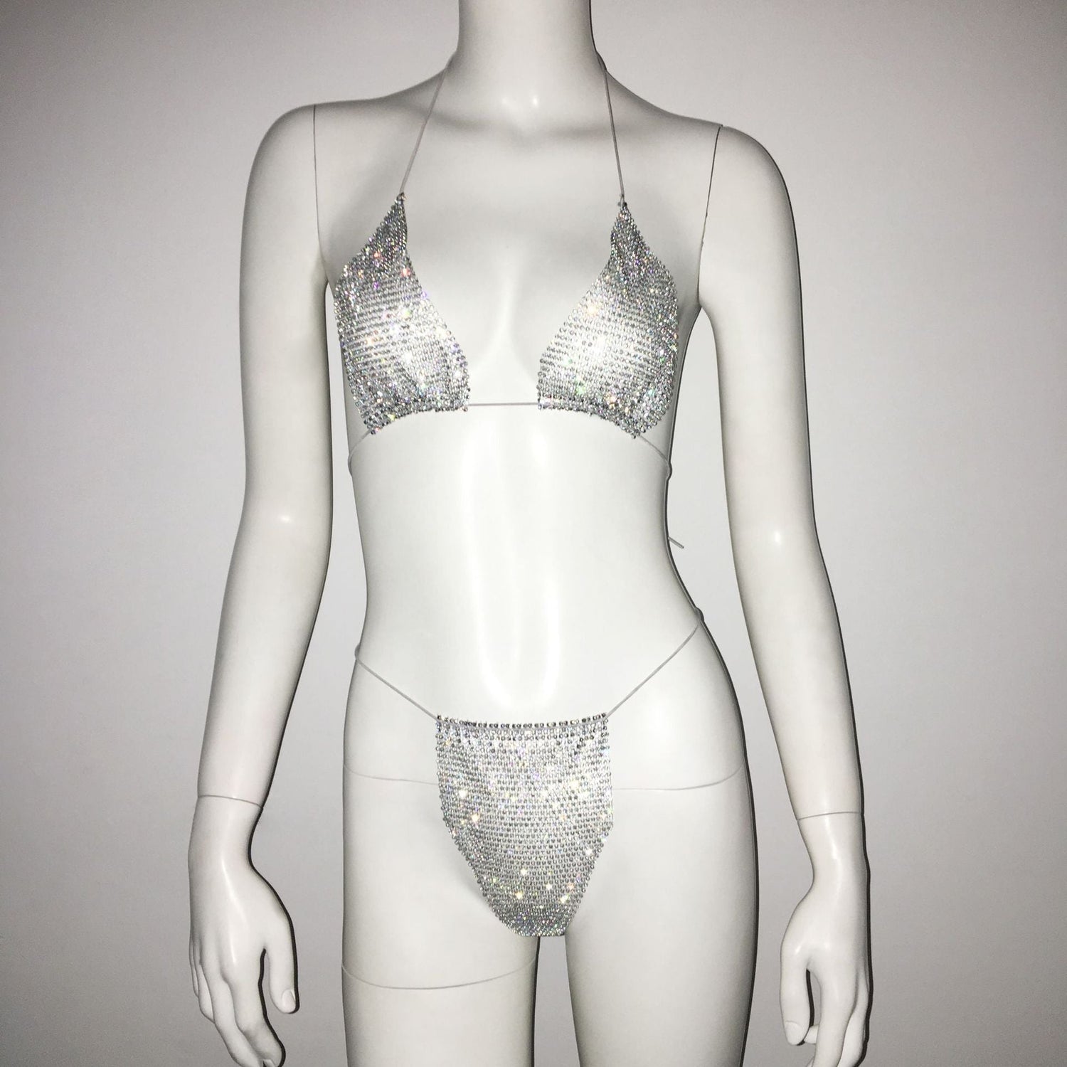 Women Clothing Rhinestone Bikini Set Carnival Sexy Lace Up Outdoor Beach Split Swimsuit