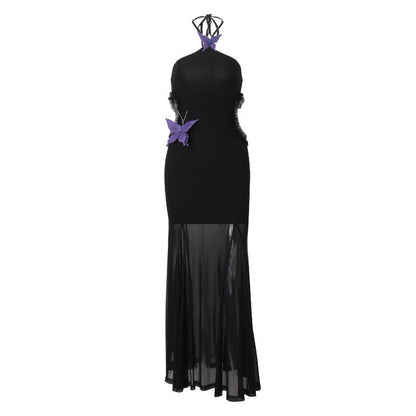 Autumn Sexy off Shoulder Halter Butterfly Decoration Slim Fit Holiday Dress Women