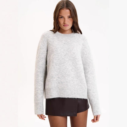 Women Autumn Winter Loose Long Wool Alpaca round Neck Sweater
