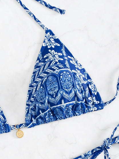 Bikini Printing Lace Up Sexy Bikini Split Swimsuit Swimwear Women